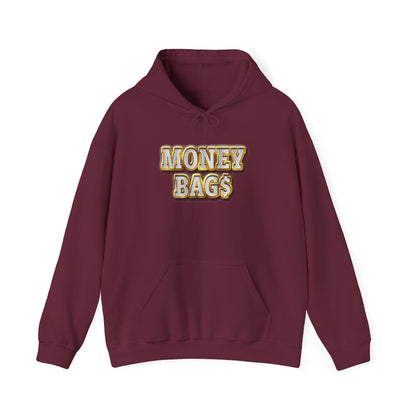 Money Bags Hoodie | Gold Text Graphic Sweatshirt