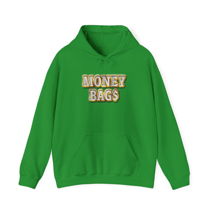 Money Bags Hoodie | Gold Text Graphic Sweatshirt