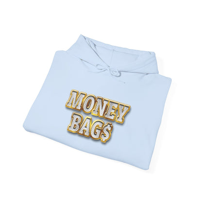 Money Bags Hoodie | Gold Text Graphic Sweatshirt