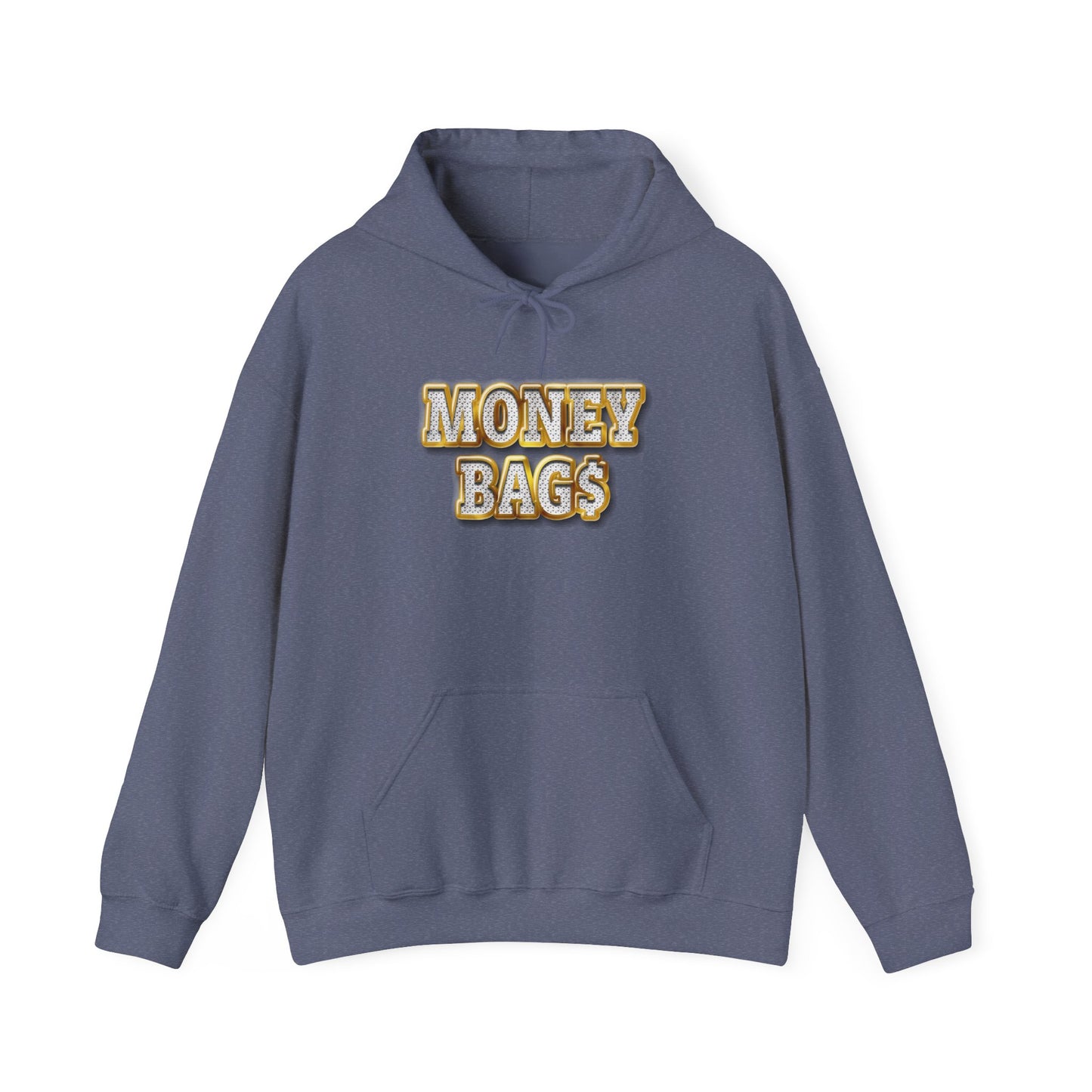 Money Bags Hoodie | Gold Text Graphic Sweatshirt