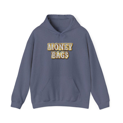 Money Bags Hoodie | Gold Text Graphic Sweatshirt