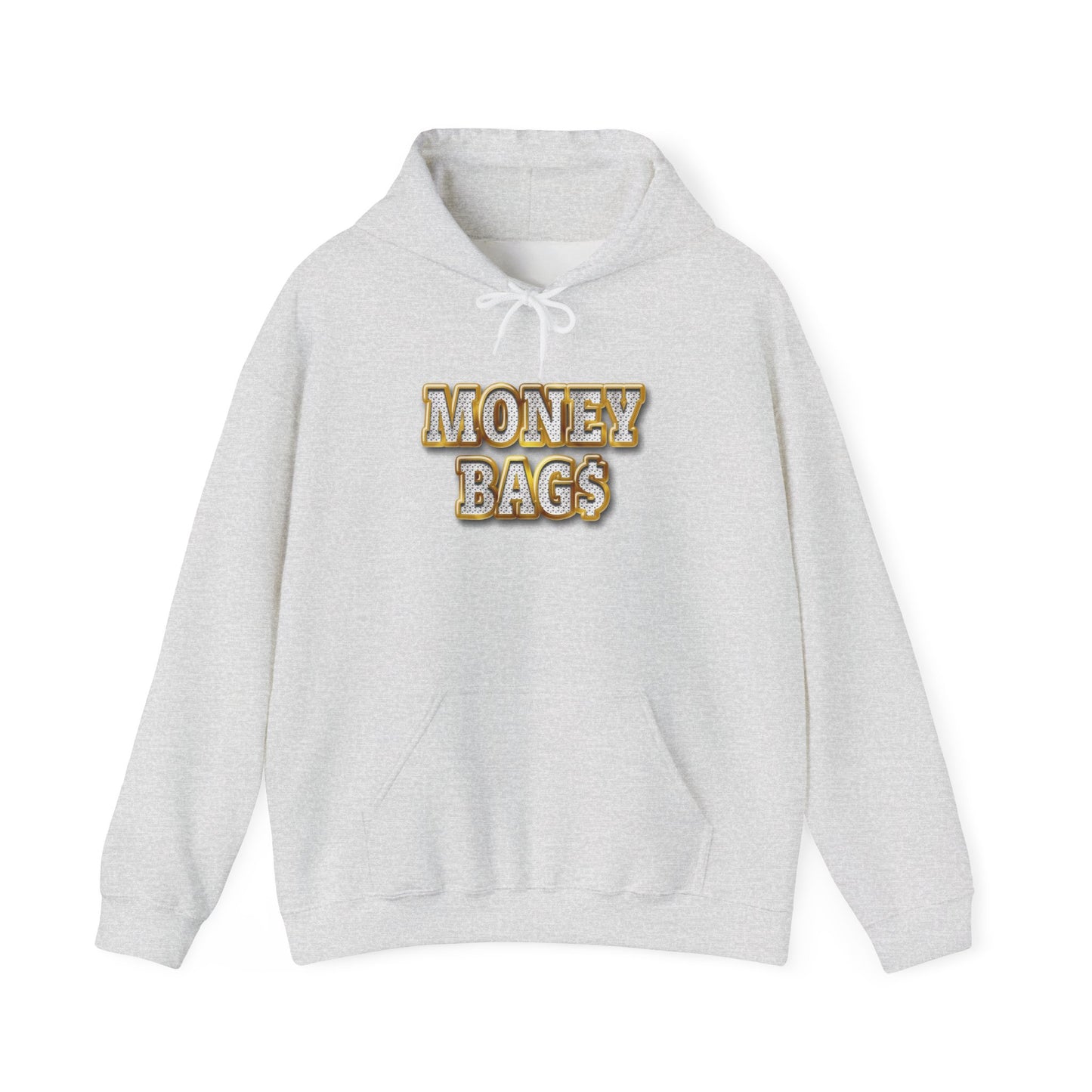Money Bags Hoodie | Gold Text Graphic Sweatshirt