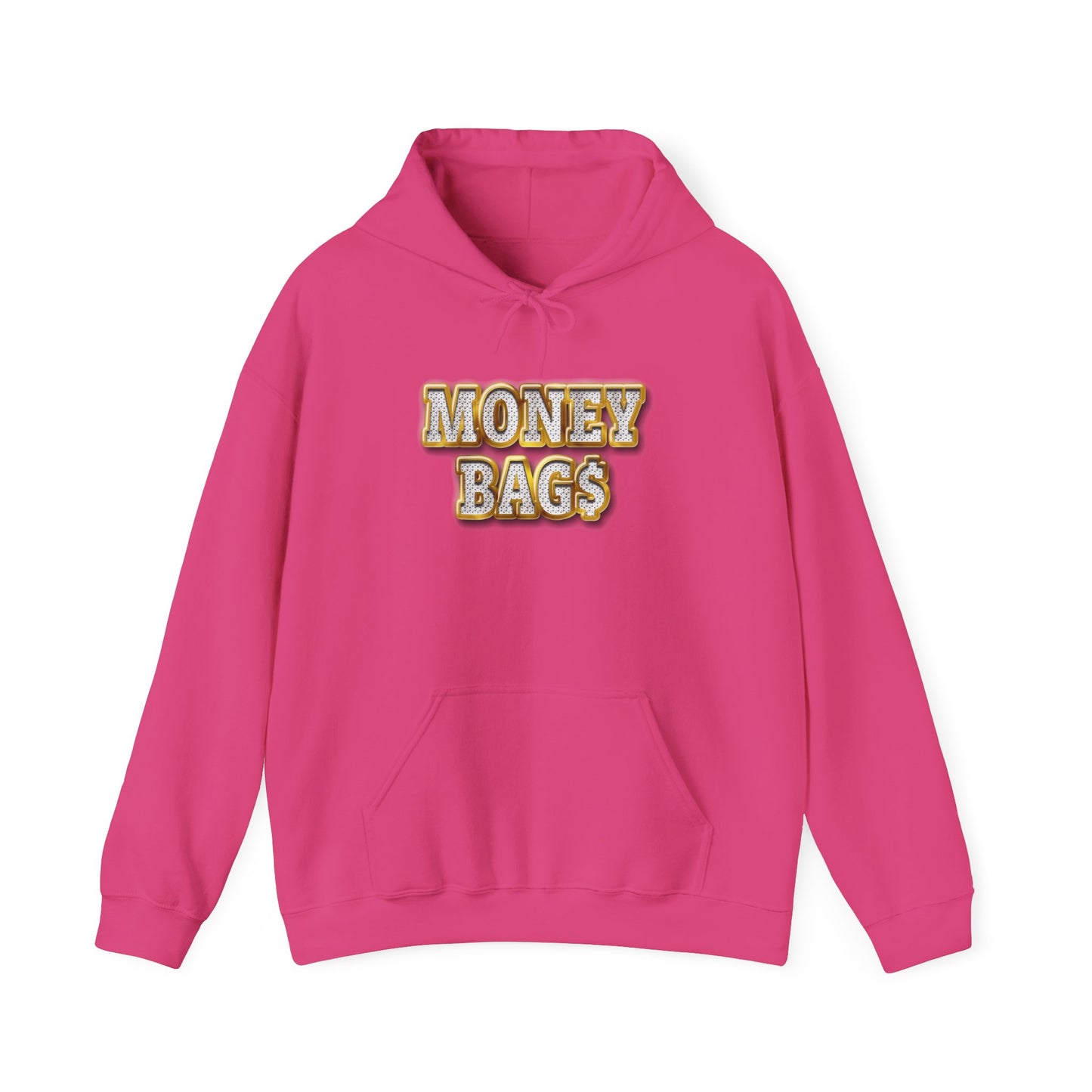 Money Bags Hoodie | Gold Text Graphic Sweatshirt