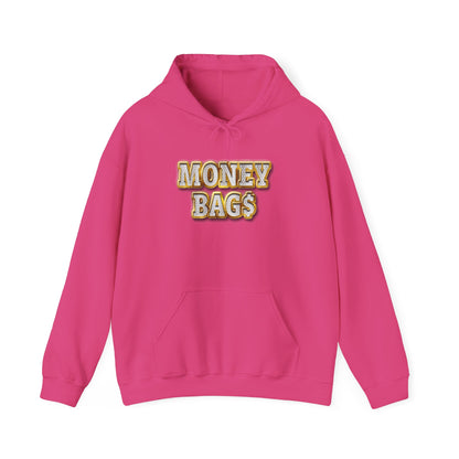 Money Bags Hoodie | Gold Text Graphic Sweatshirt