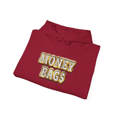Money Bags Hoodie | Gold Text Graphic Sweatshirt