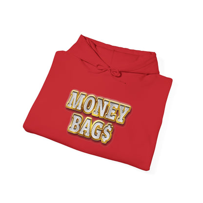 Money Bags Hoodie | Gold Text Graphic Sweatshirt