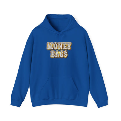 Money Bags Hoodie | Gold Text Graphic Sweatshirt