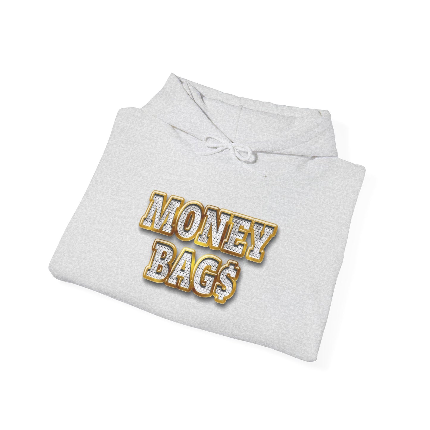 Money Bags Hoodie | Gold Text Graphic Sweatshirt