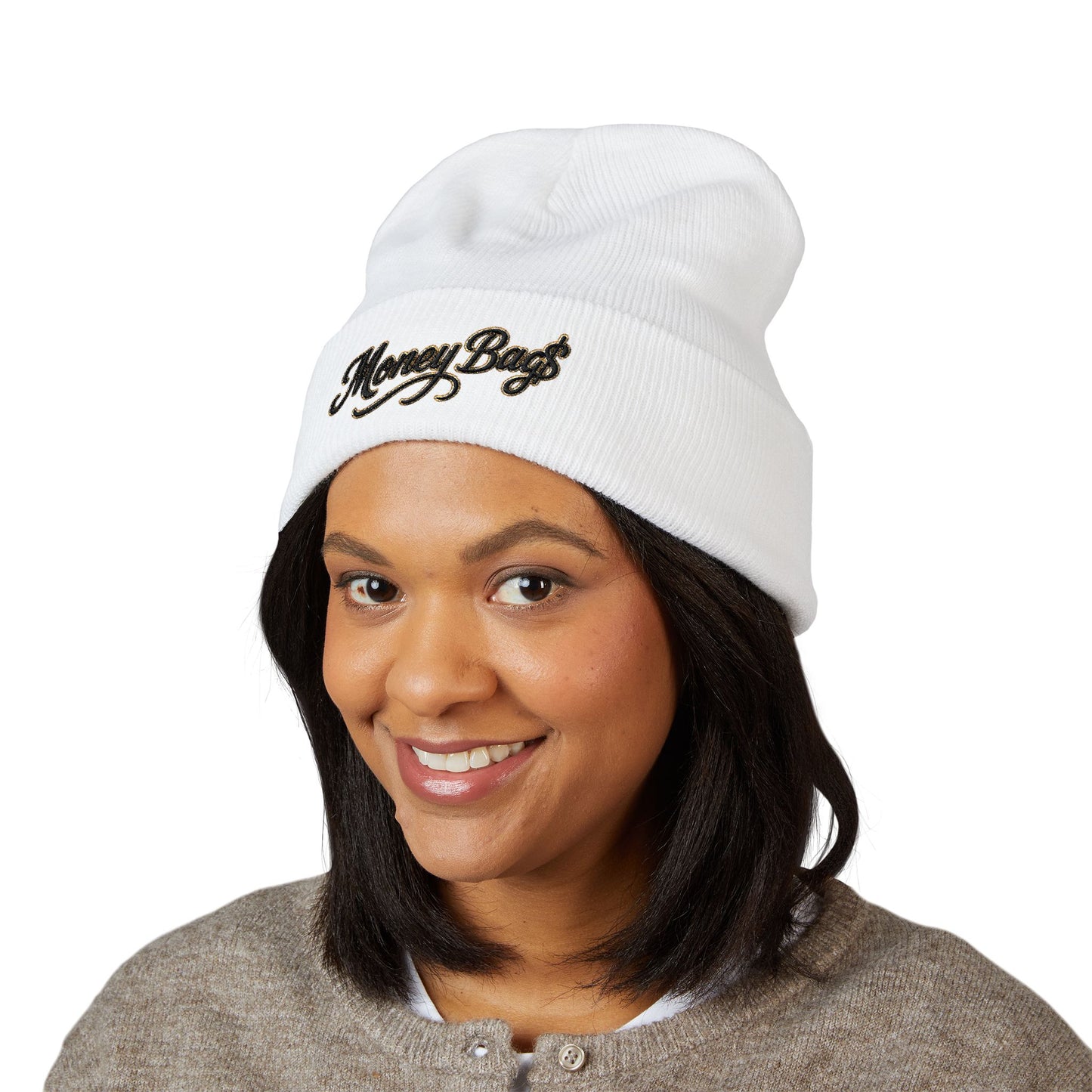 Money Bags Embroidered Beanie - Classic Cuffed Knit Hat