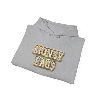 Money Bags Hoodie | Gold Text Graphic Sweatshirt