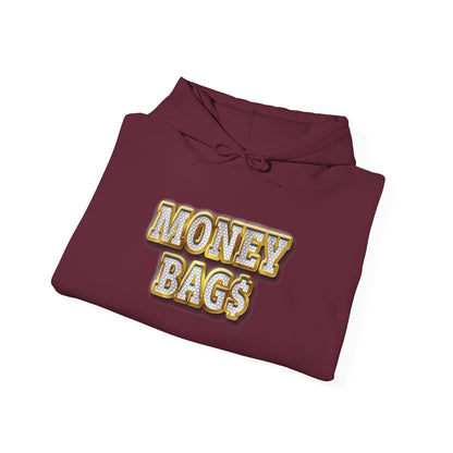 Money Bags Hoodie | Gold Text Graphic Sweatshirt