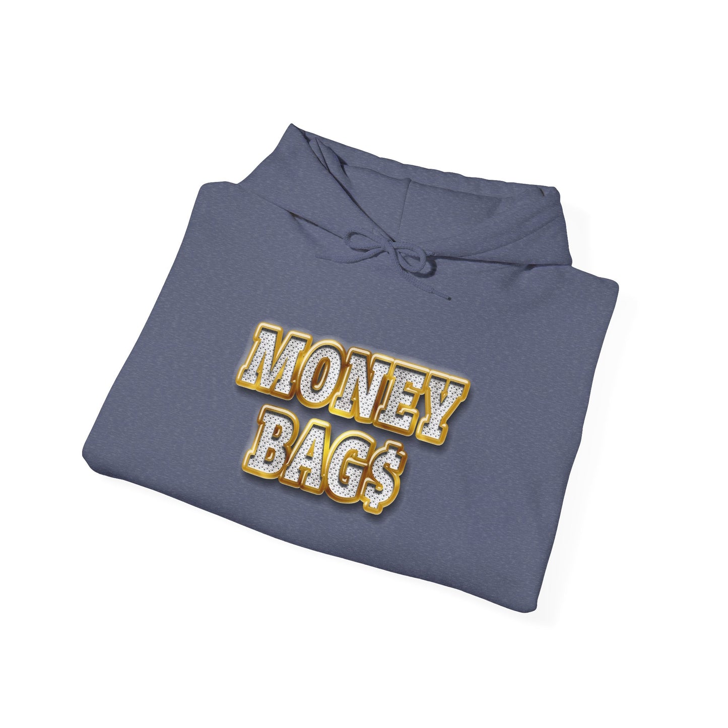 Money Bags Hoodie | Gold Text Graphic Sweatshirt