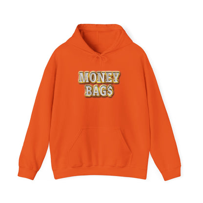 Money Bags Hoodie | Gold Text Graphic Sweatshirt