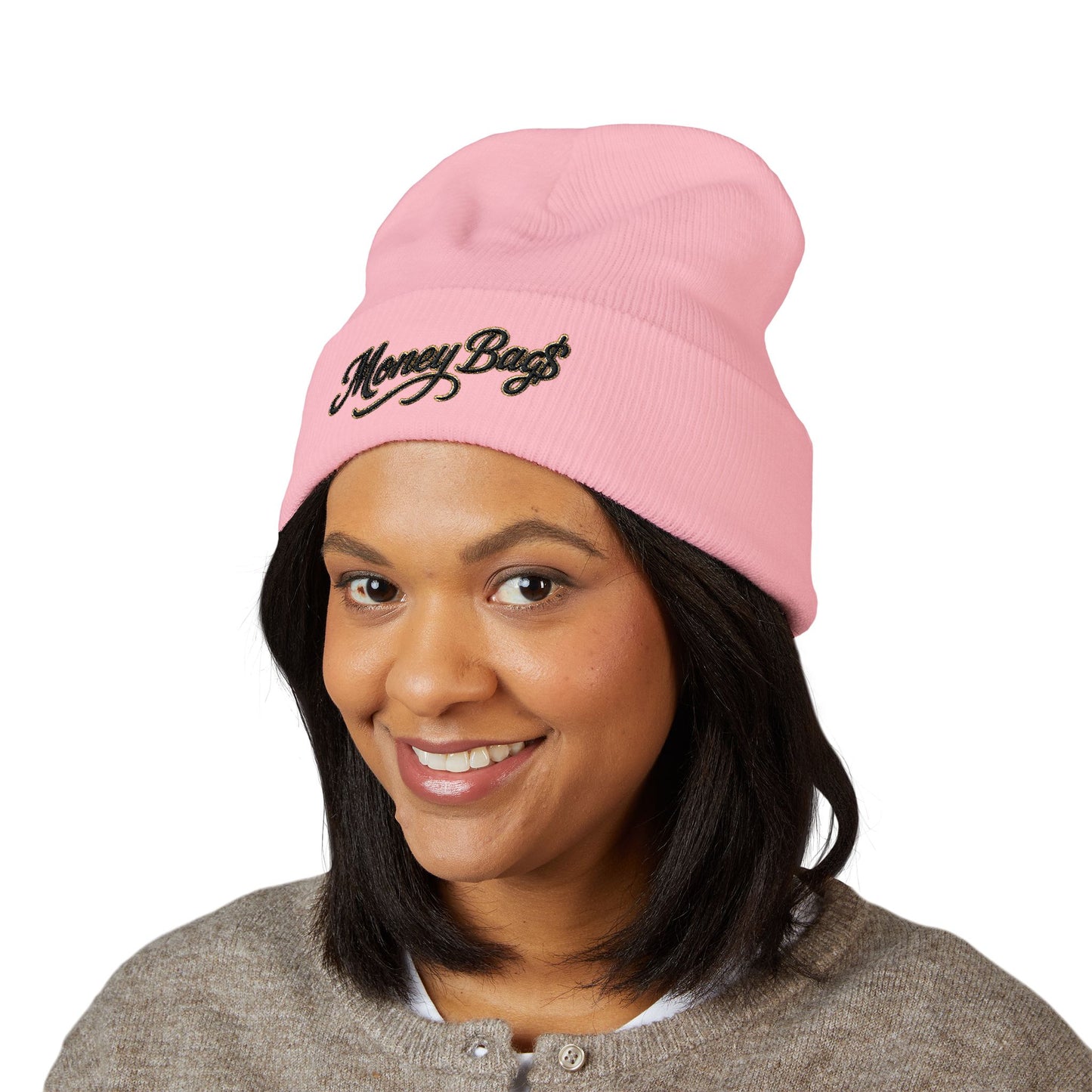 Money Bags Embroidered Beanie - Classic Cuffed Knit Hat