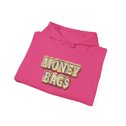Money Bags Hoodie | Gold Text Graphic Sweatshirt