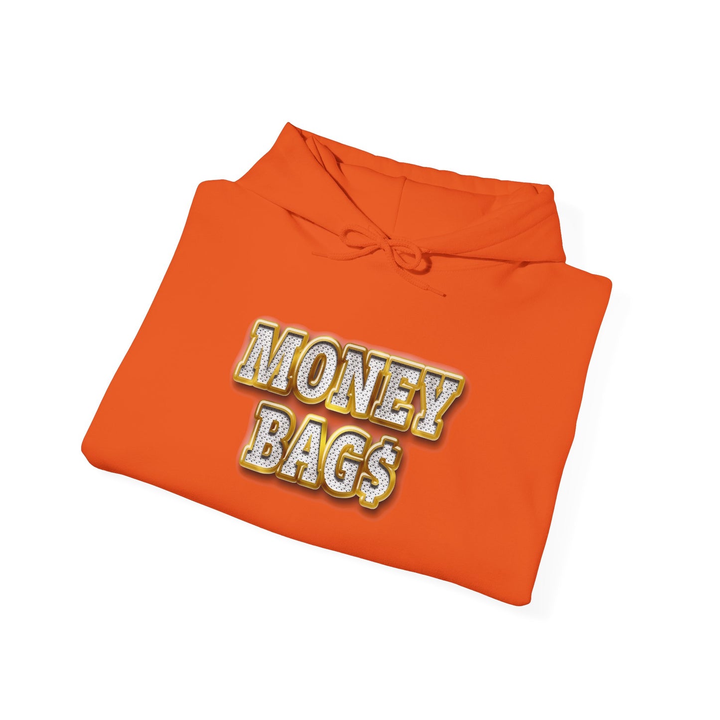 Money Bags Hoodie | Gold Text Graphic Sweatshirt