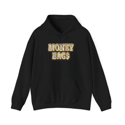 Money Bags Hoodie | Gold Text Graphic Sweatshirt