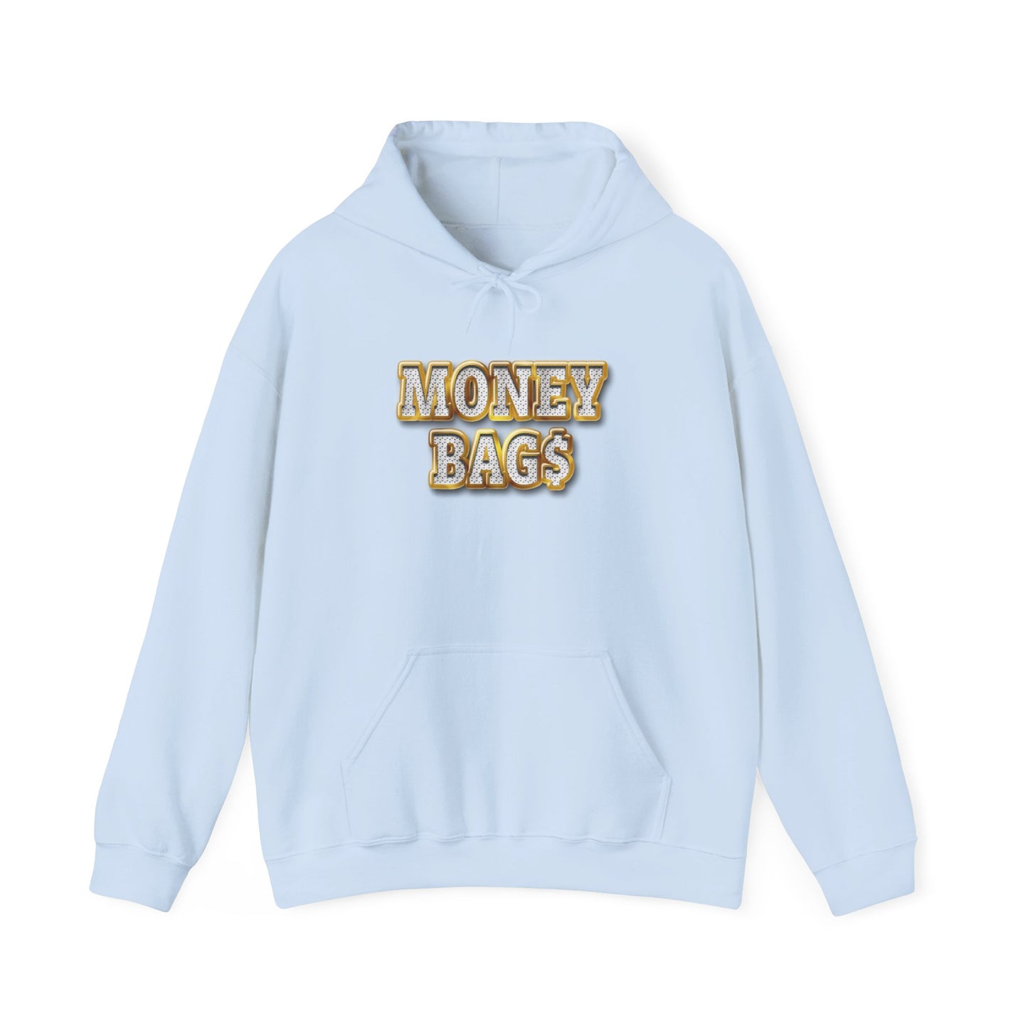 Money Bags Hoodie | Gold Text Graphic Sweatshirt