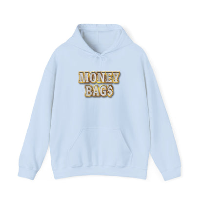 Money Bags Hoodie | Gold Text Graphic Sweatshirt