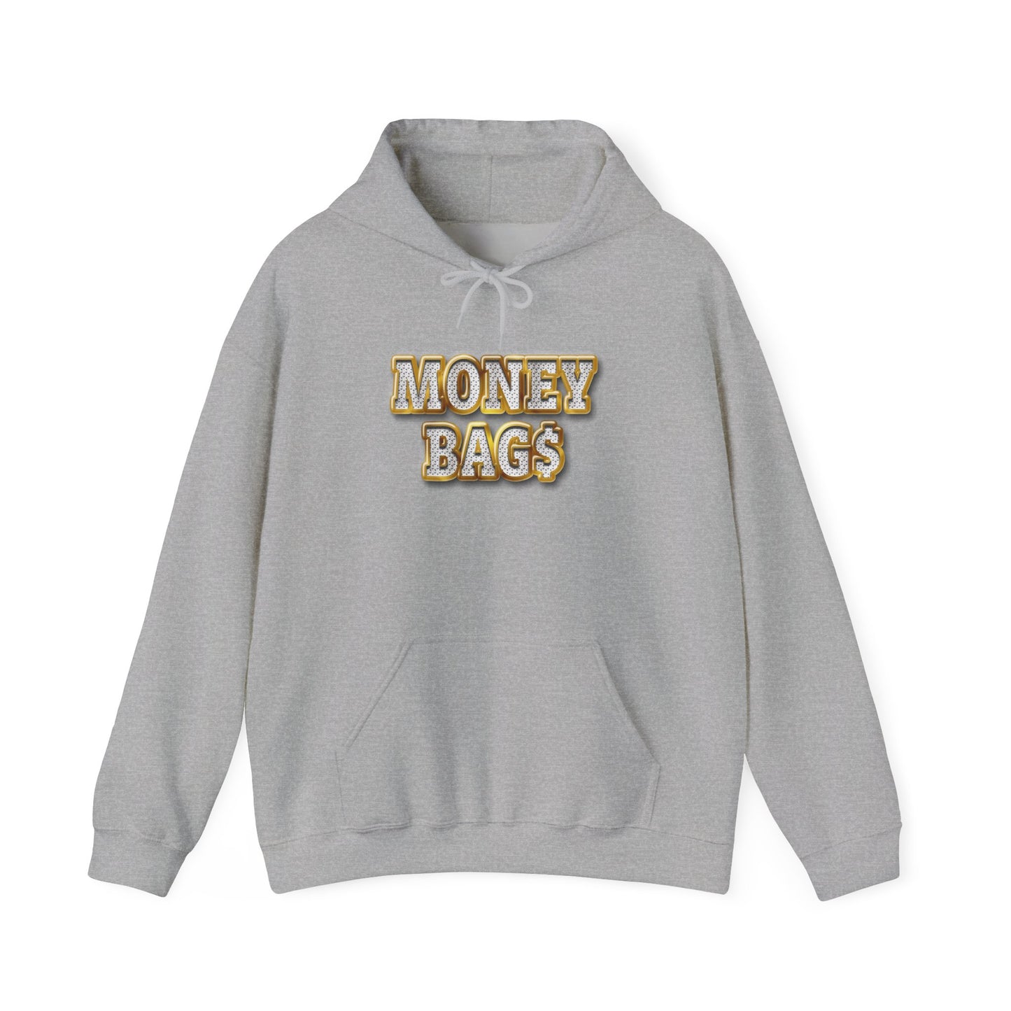 Money Bags Hoodie | Gold Text Graphic Sweatshirt
