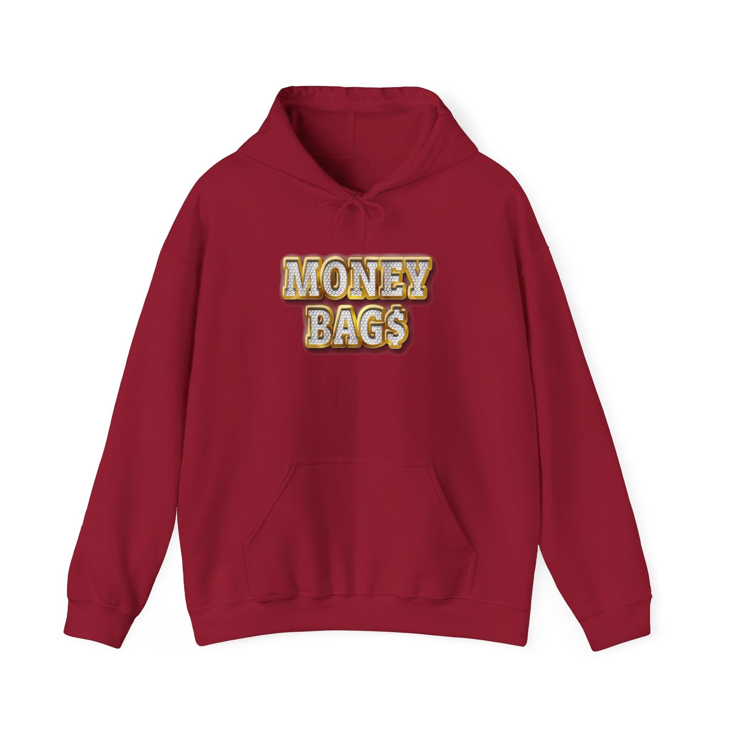 Money Bags Hoodie | Gold Text Graphic Sweatshirt