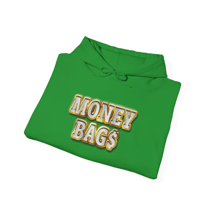 Money Bags Hoodie | Gold Text Graphic Sweatshirt