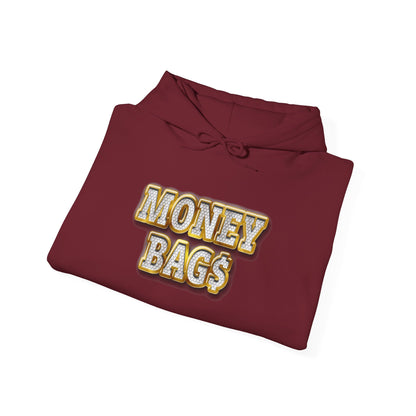 Money Bags Hoodie | Gold Text Graphic Sweatshirt